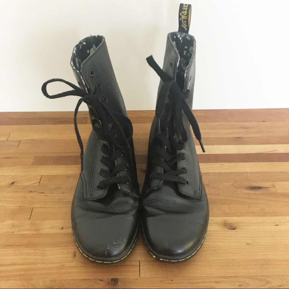 Dr. Martens Black Leather Floral Stratford Boot